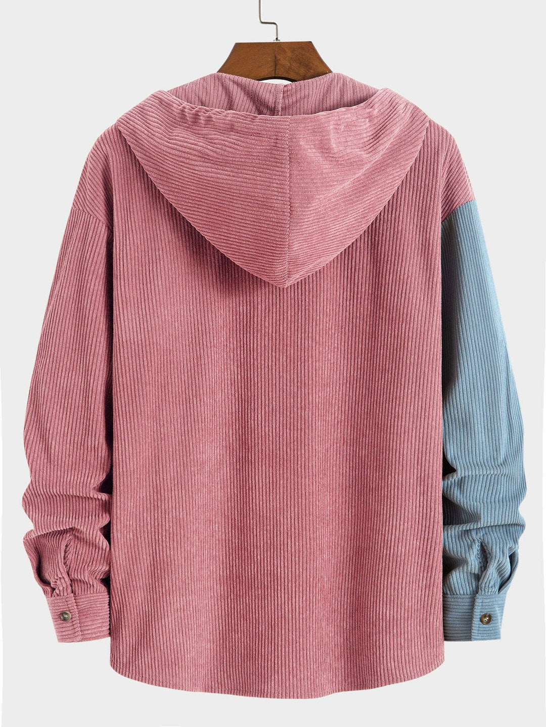 Elonzo - Colorblock Corduroy Hooded Shirt