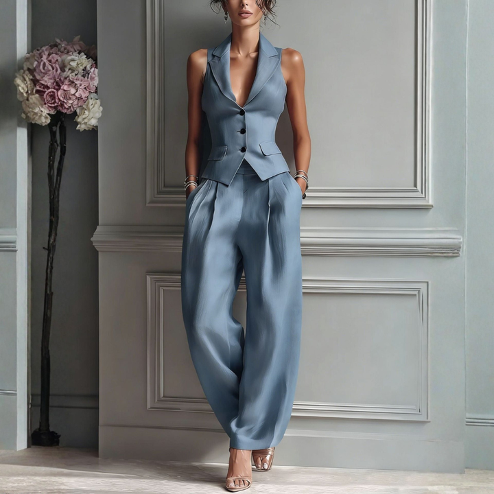 Eleeka - Sleeveless Vest And Wide Leg Trousers Set