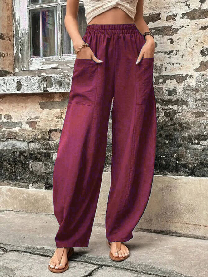 Salomee - Elastic Loose Pants With Pockets