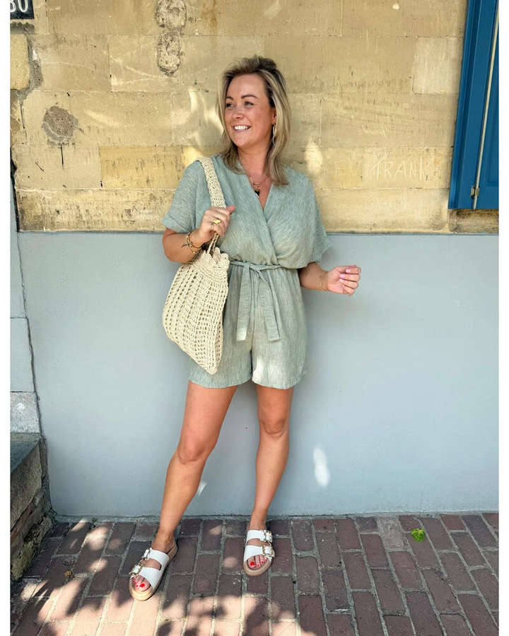 Lerusik - Linen Short Sleeve Playsuit