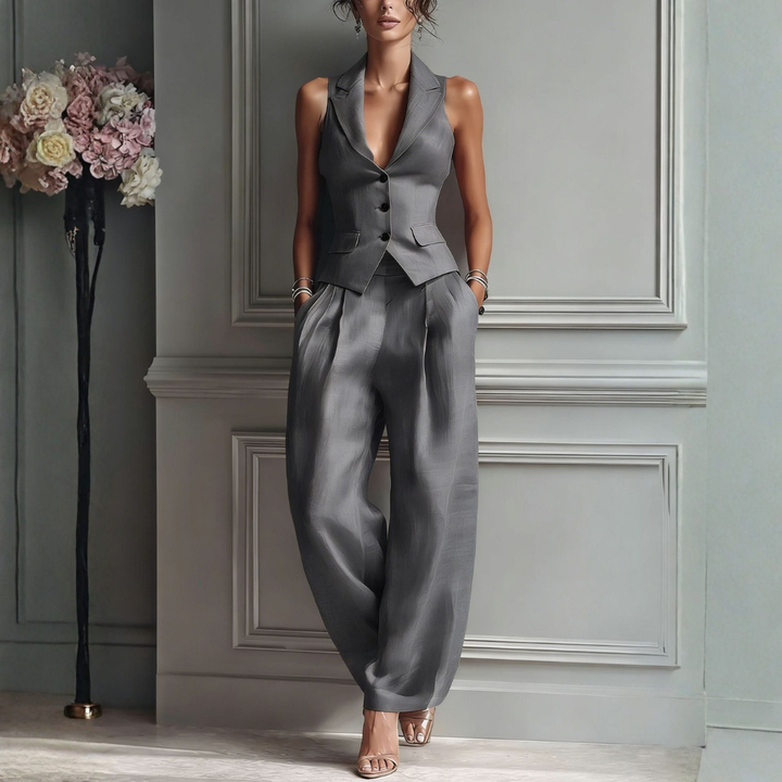 Eleeka - Sleeveless Vest And Wide Leg Trousers Set