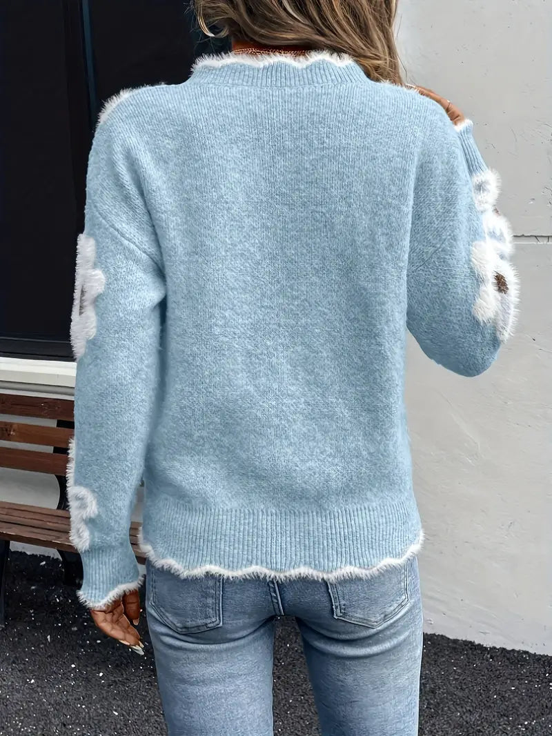 Melanira - Stylish V-Neck Floral Sweater