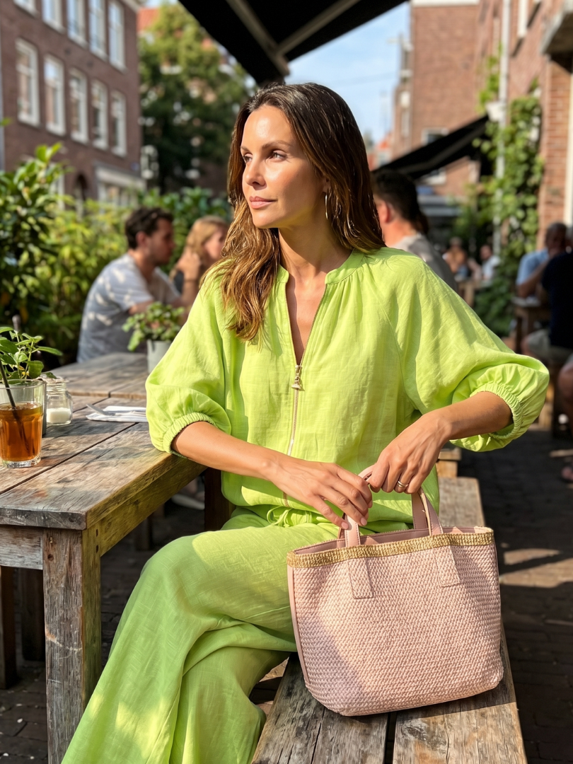 Sharina - Zip-up Blouse And Wide-Leg Pant Set