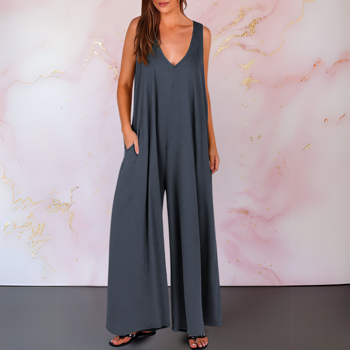 Natasa - Comfortable Jumpsuit With V-Neck And Wide Legs