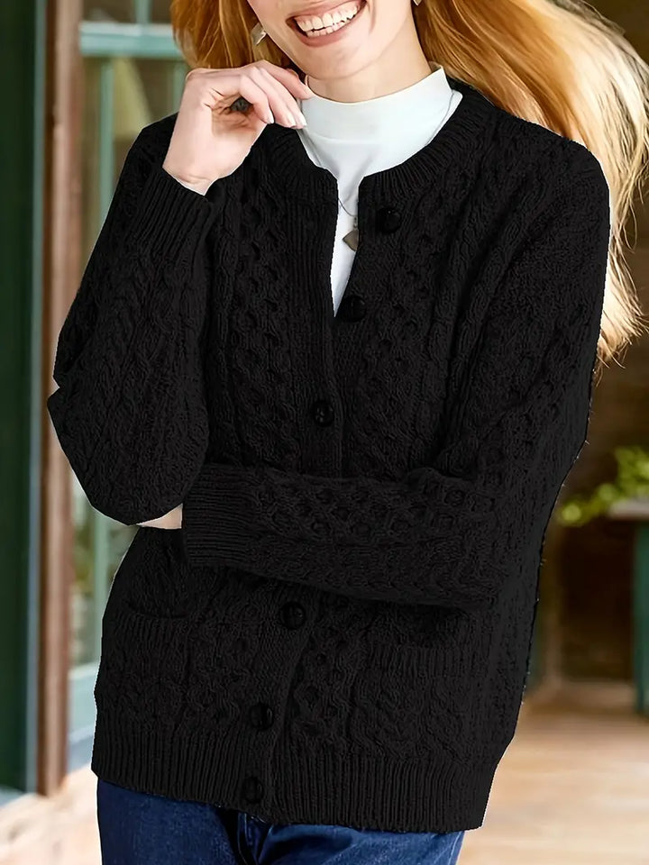 Audree - Cable Knitted Button Up Cardigan Sweater
