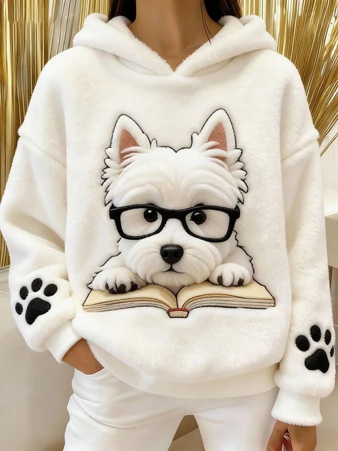 Galaora - Terrier Print Flannel Hooded Sweatshirt