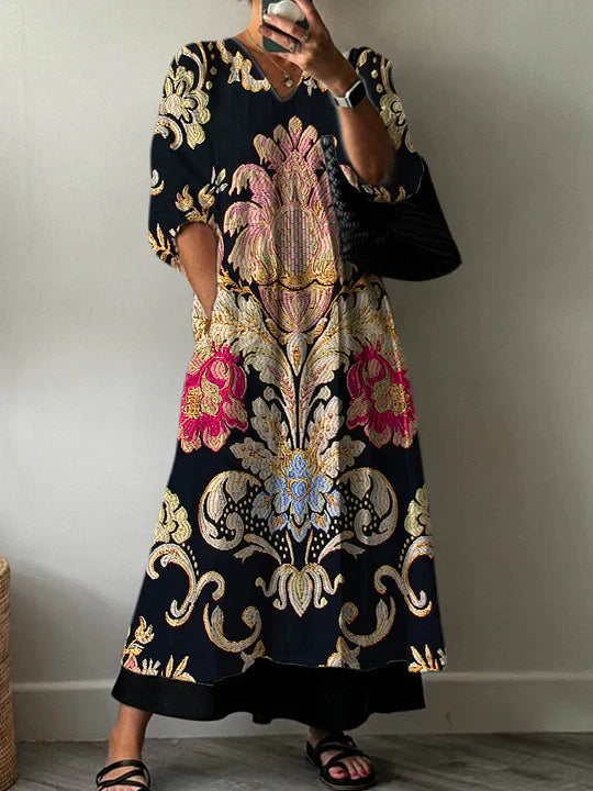 Alizah - Floral Print Dress With V Neck