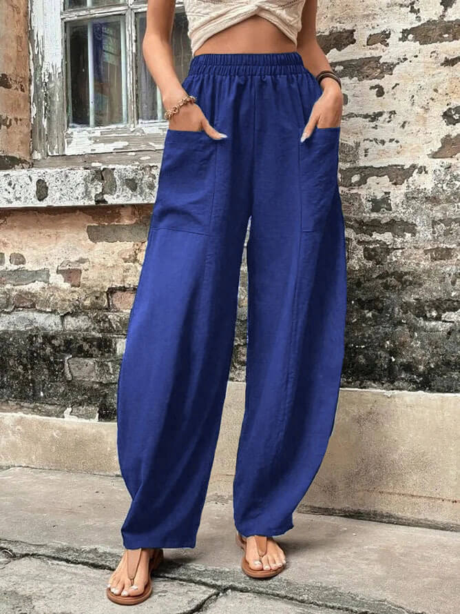 Salomee - Elastic Loose Pants With Pockets