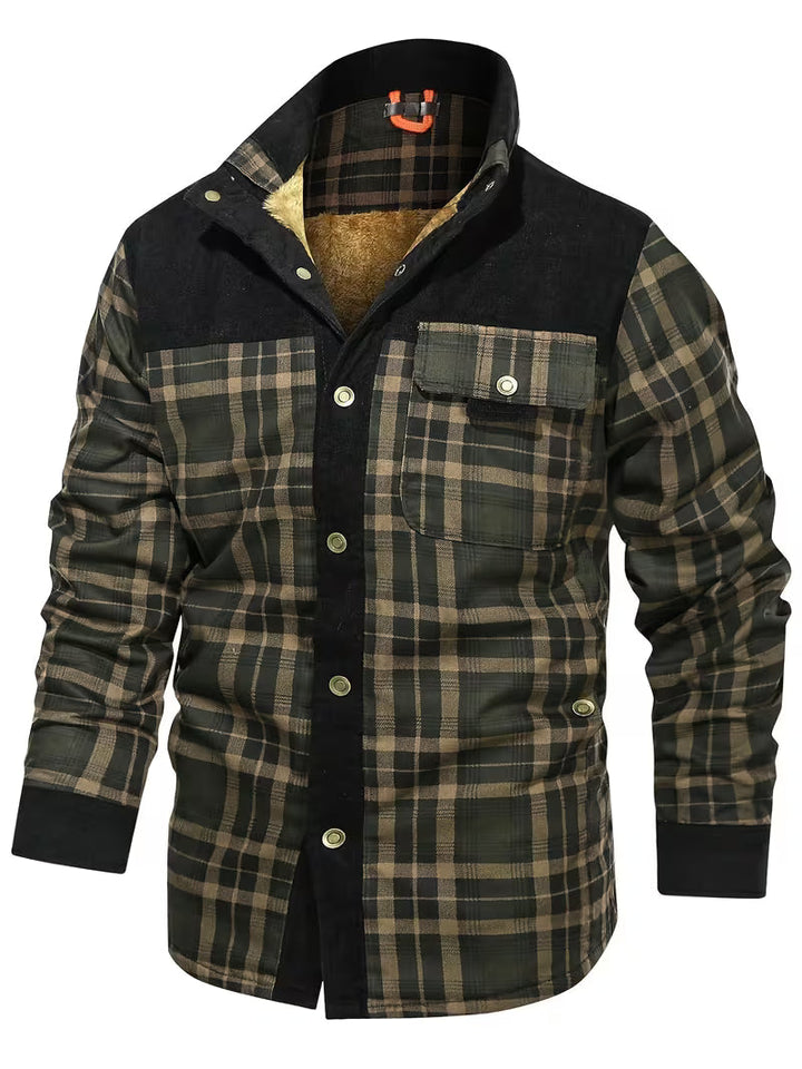 Fayeetta - Plush Lined Lapel Plaid Jacket