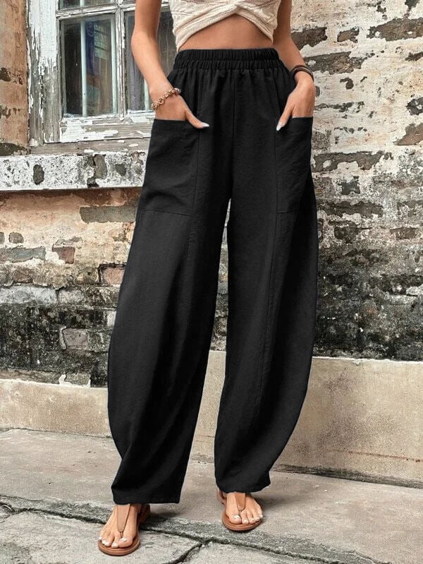 Salomee - Elastic Loose Pants With Pockets