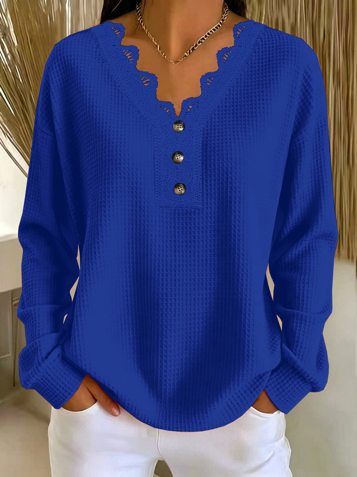 Brigeaia - Winter Long Sleeve Lace Top With Button
