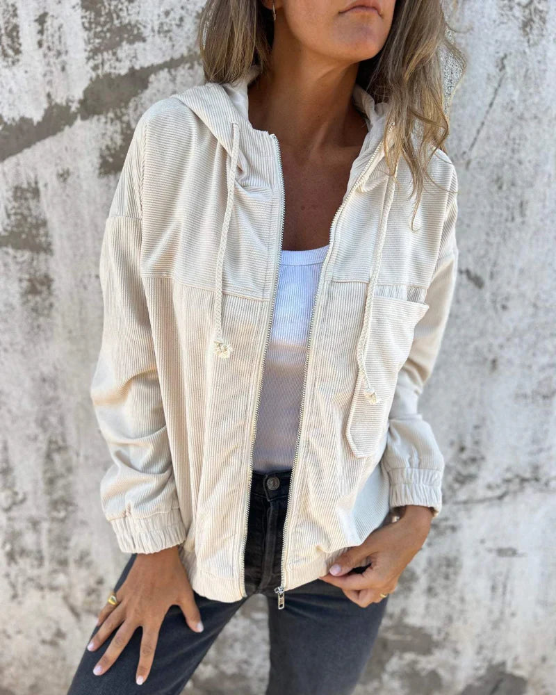 Danna - Hooded Corduroy Jacket With Zip