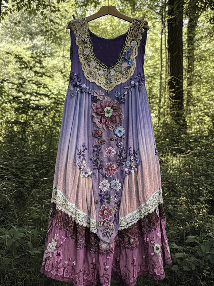 Evabella - Patchwork Art Linen Tank Dress