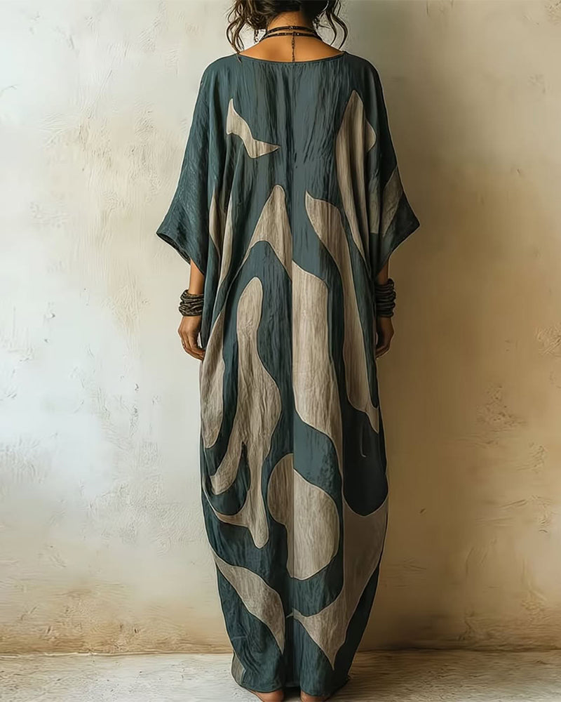Briina - V-Neck Abstract Pattern Loose Maxi Dress