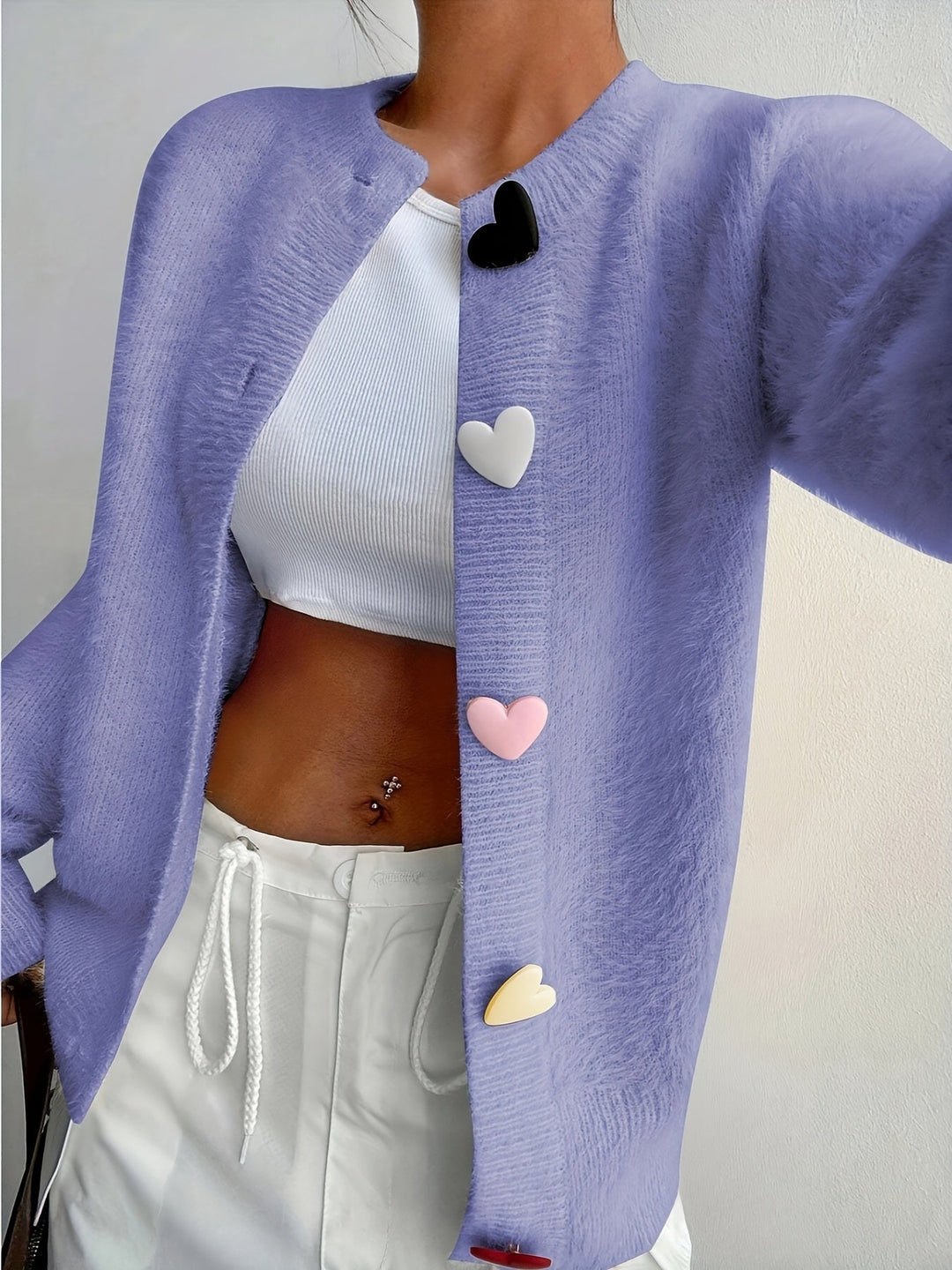 Smelissa - Heart Button Long Sleeve Knitted Cardigan