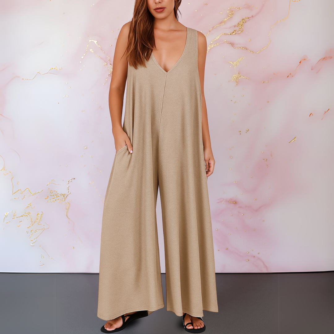 Natasa - Comfortable Jumpsuit With V-Neck And Wide Legs