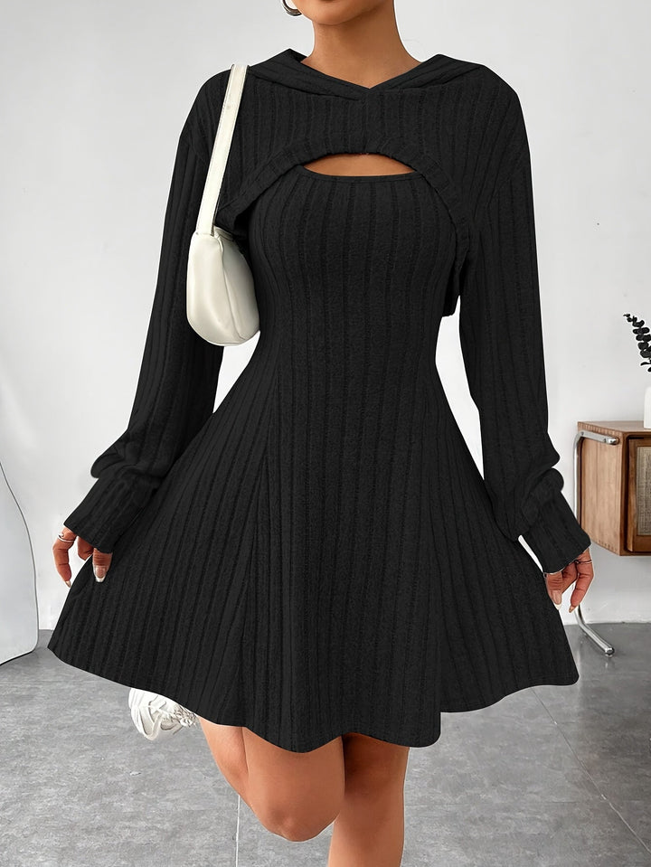 Geneeniya - Ribbed Mini Dress With Cropped Hooded Top