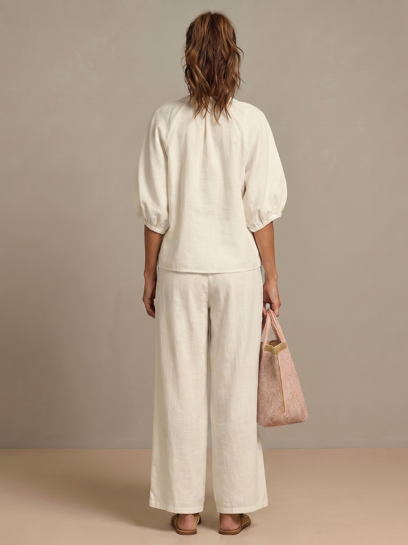 Sharina - Zip-up Blouse And Wide-Leg Pant Set