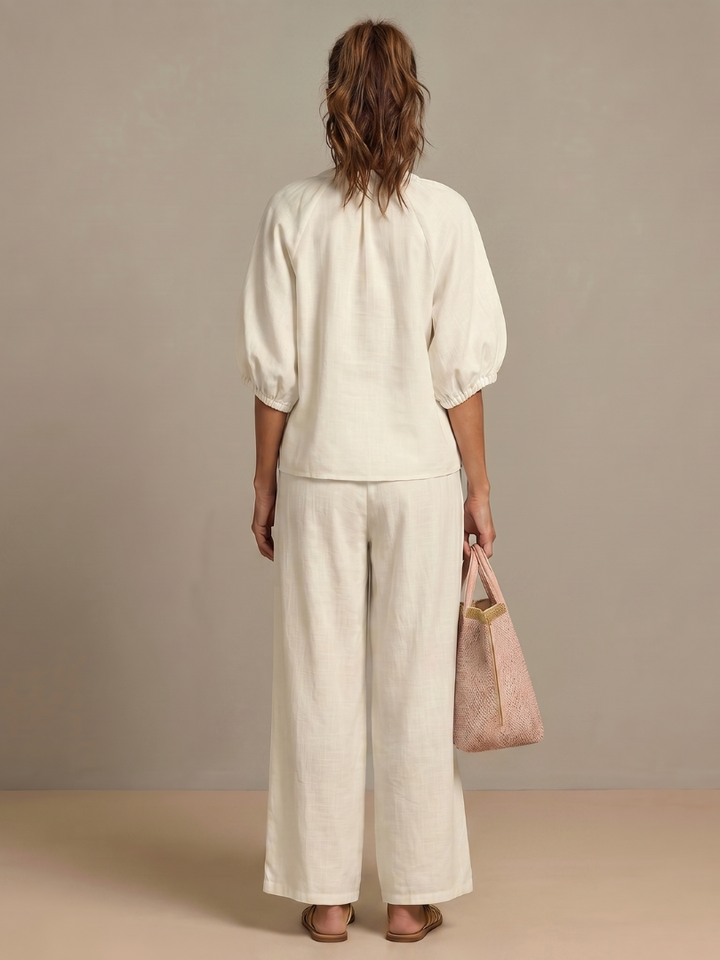 Sharina - Zip-up Blouse And Wide-Leg Pant Set