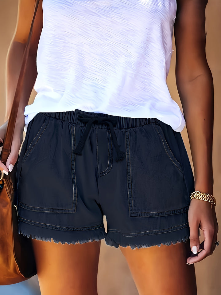 Katarina - Elastic Waist Denim Shorts With Pockets