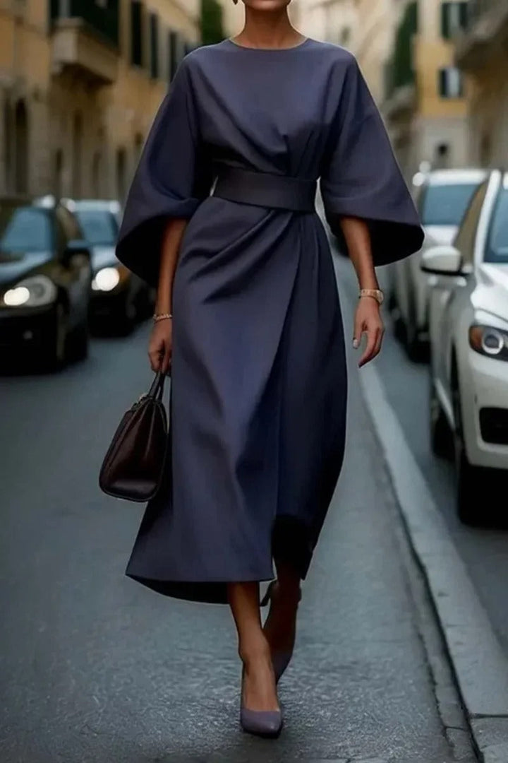 Avelenna - Elegant Dress With Cap Sleeves And Belt