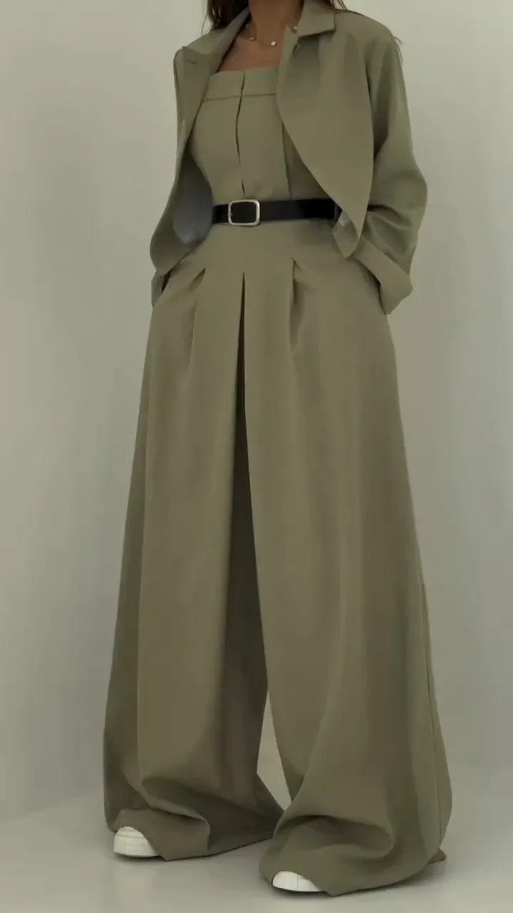 Lavara - Cropped Blazer And Wide Leg Trouser Set