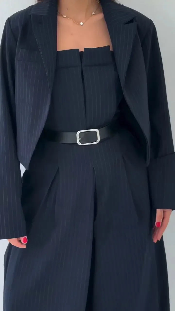 Lavara - Cropped Blazer And Wide Leg Trouser Set