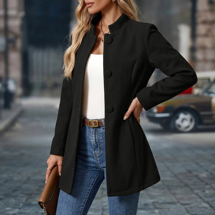 Avelana - Collarless Button-Front Longline Coat