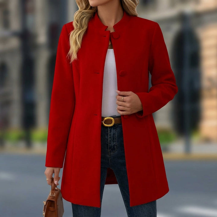 Avelana - Collarless Button-Front Longline Coat