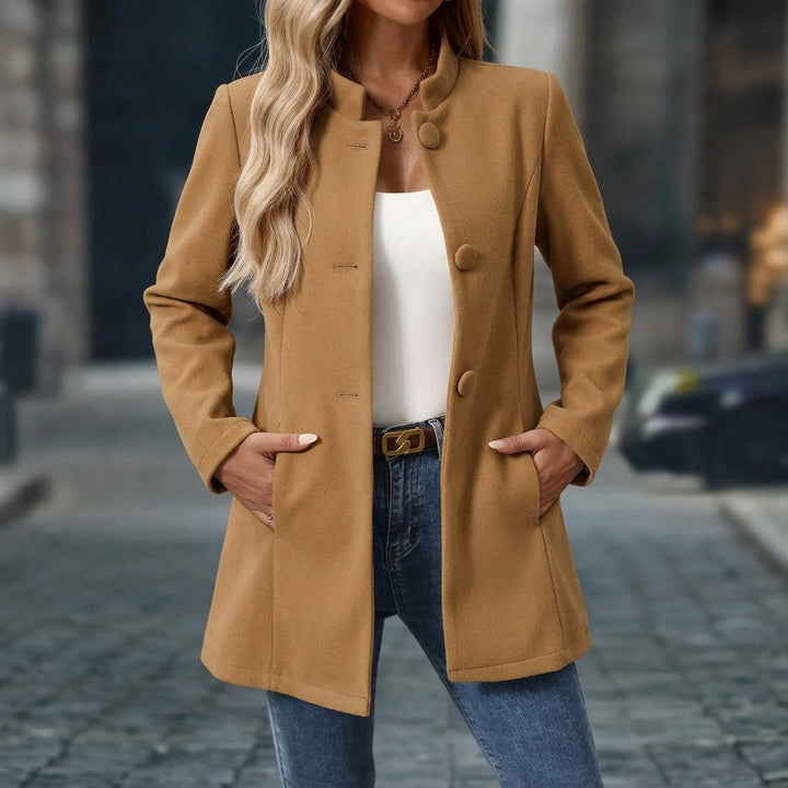 Avelana - Collarless Button-Front Longline Coat