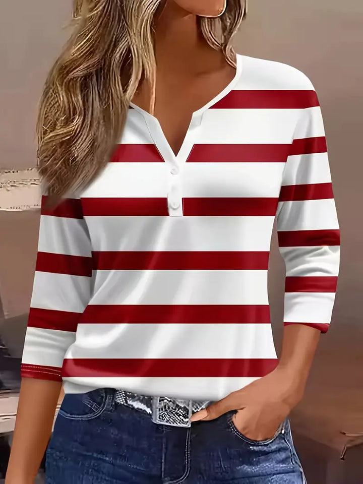 Dakota - Casual V Neck T Shirt With Striped Print