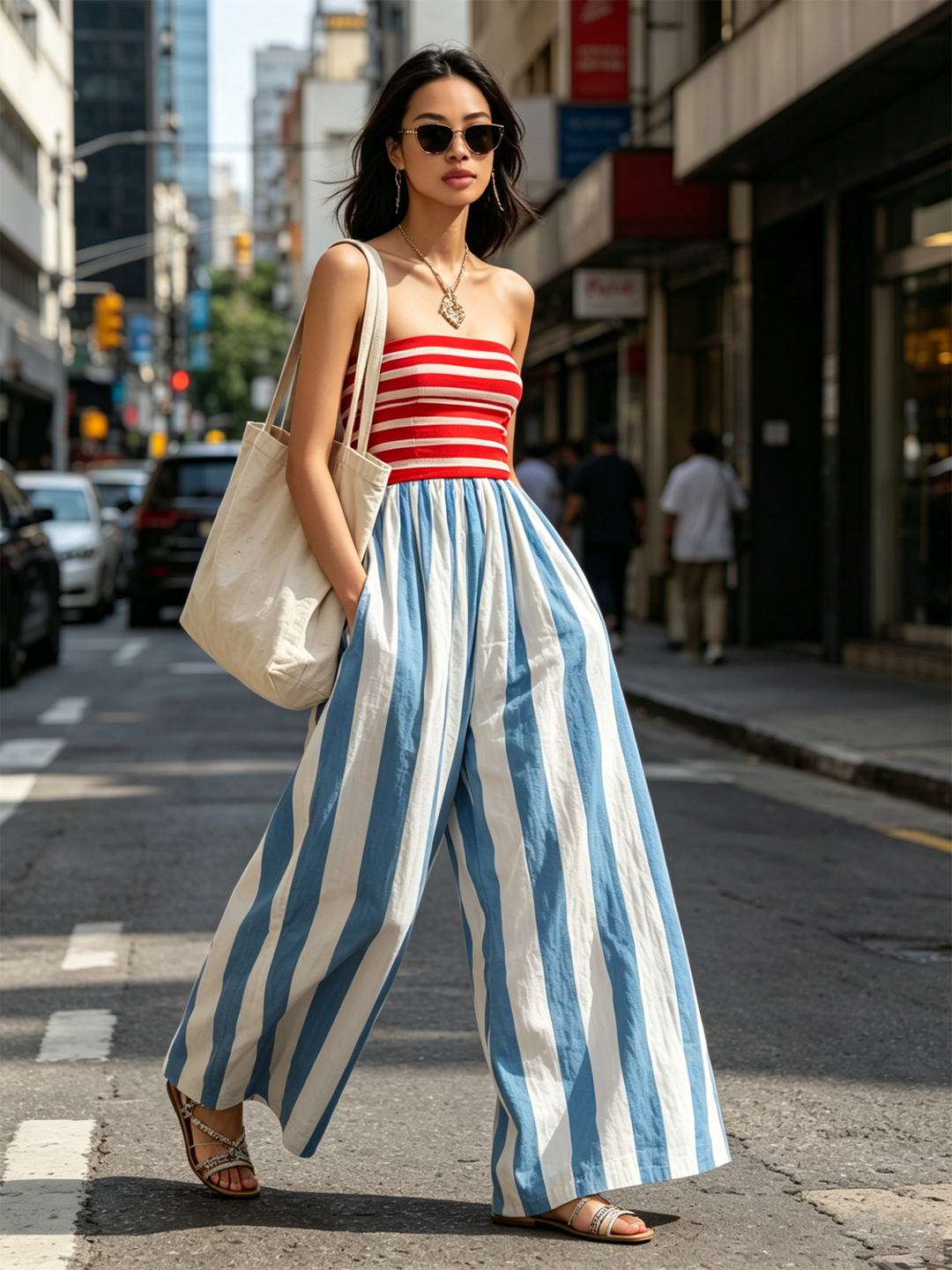 Billie - Strapless Striped Wide Leg Jumpsuit
