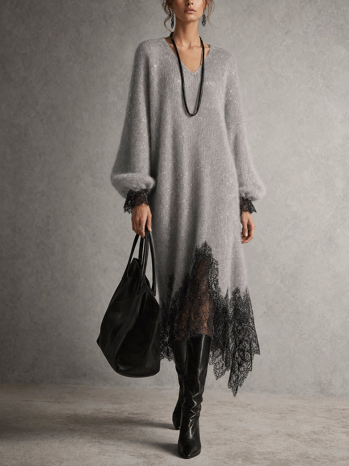 Amalosandra - Knit Midi Dress With Lace