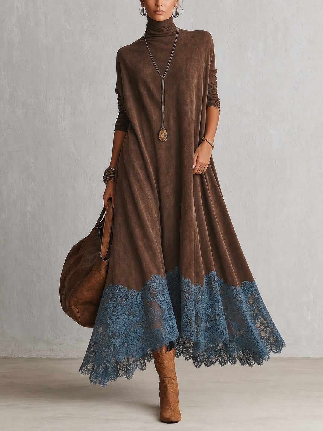 Opheuta - Long Sleeve Maxi Dress With Vintage Style