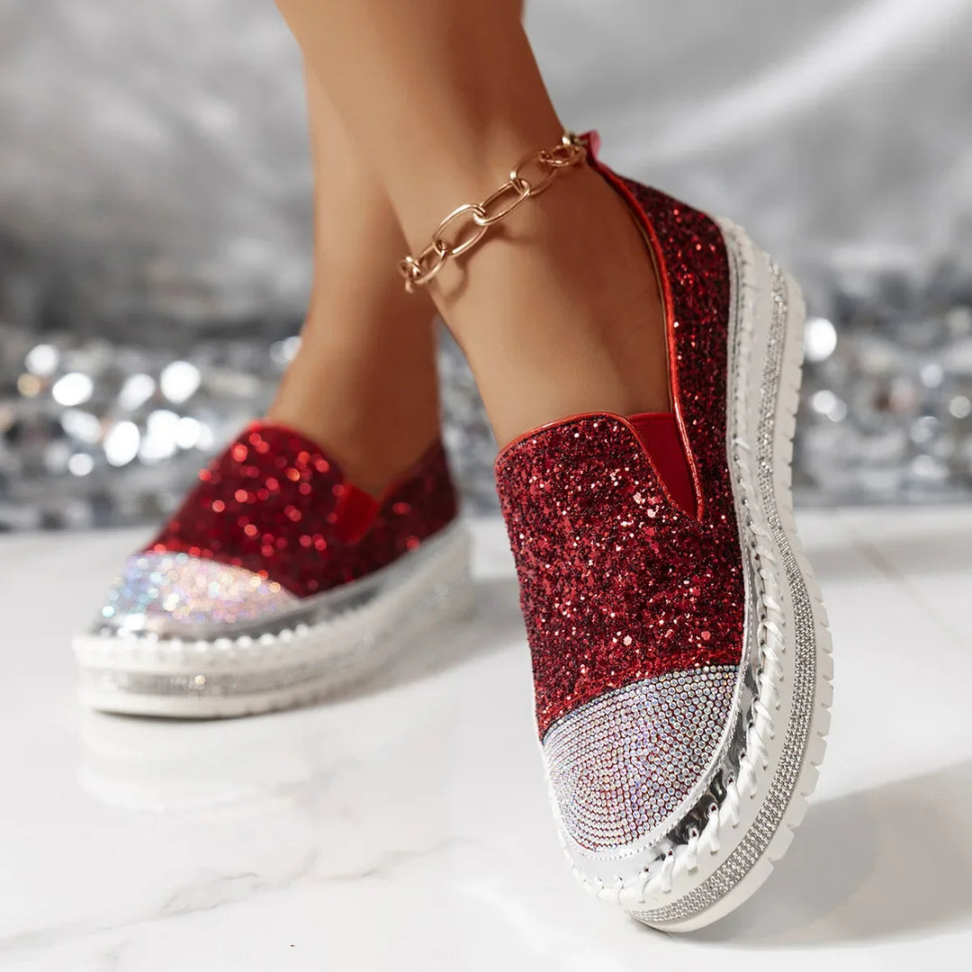 Lizka - Glitter And Rhinestone Platform Loafers