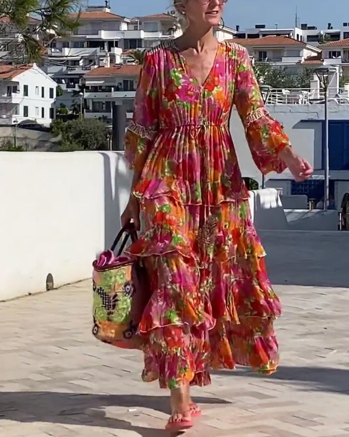 Arias - Ruffled V-Neck Dress