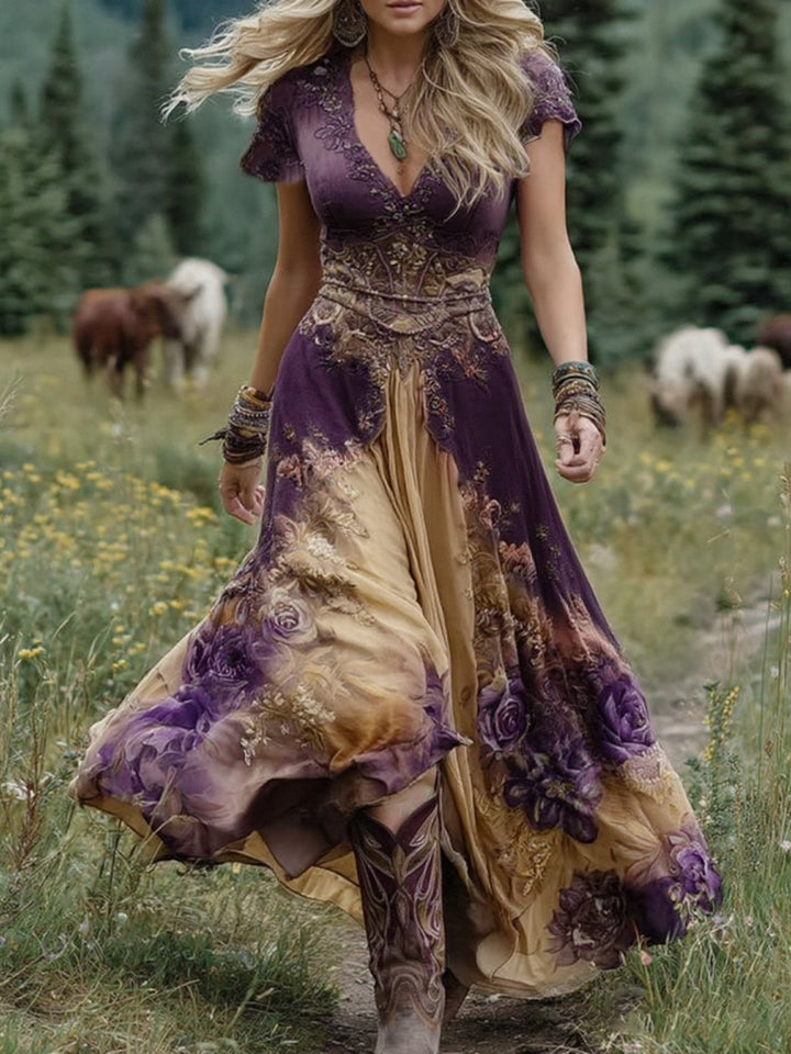 Marcina - Elegant Maxi Dress With Floral Hues