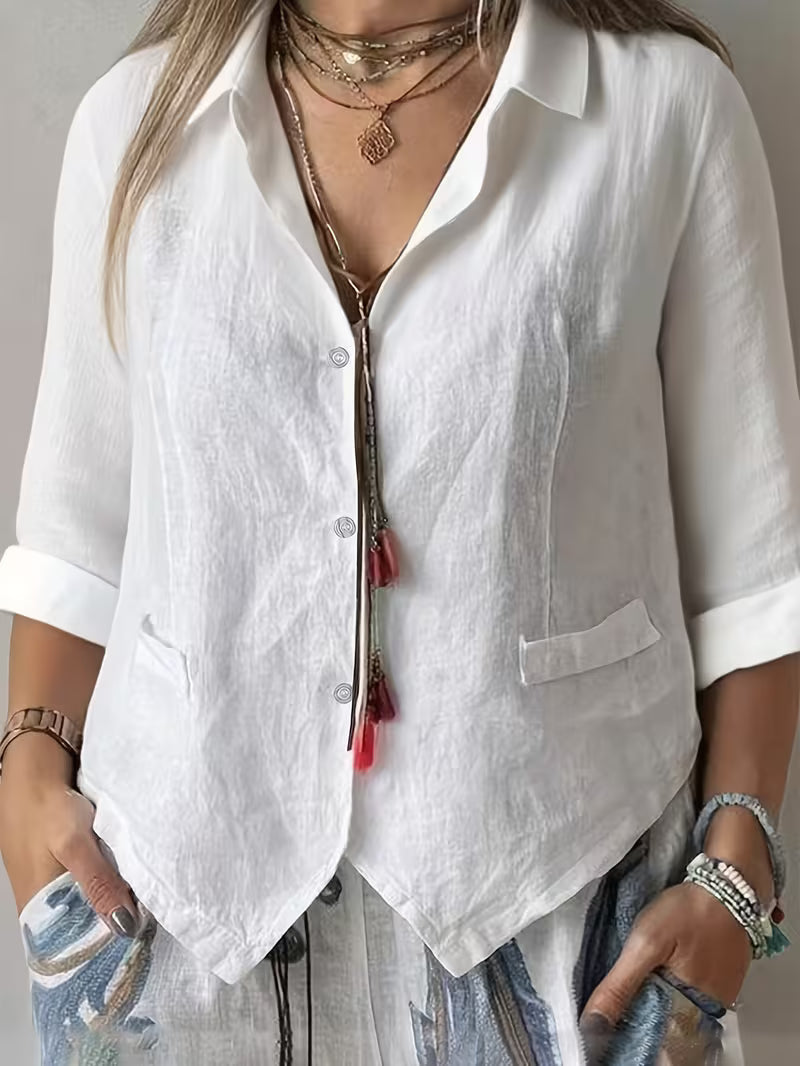 Solmira - Open Collar Short Sleeve Button Shirt