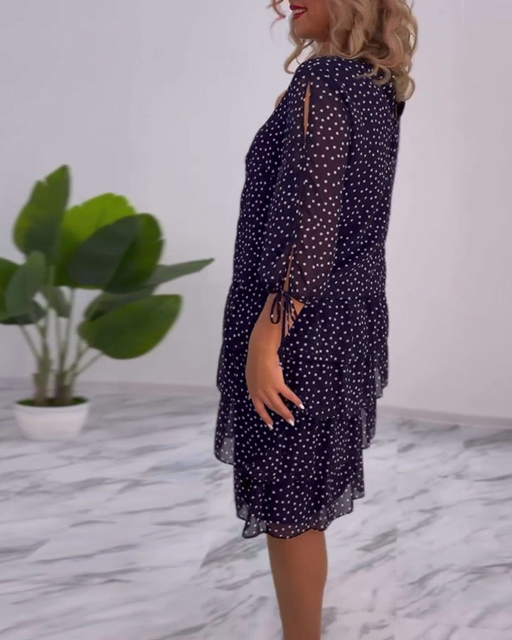 Eralyn - Polka Tiered Dress With Tie-Slit Sleeves