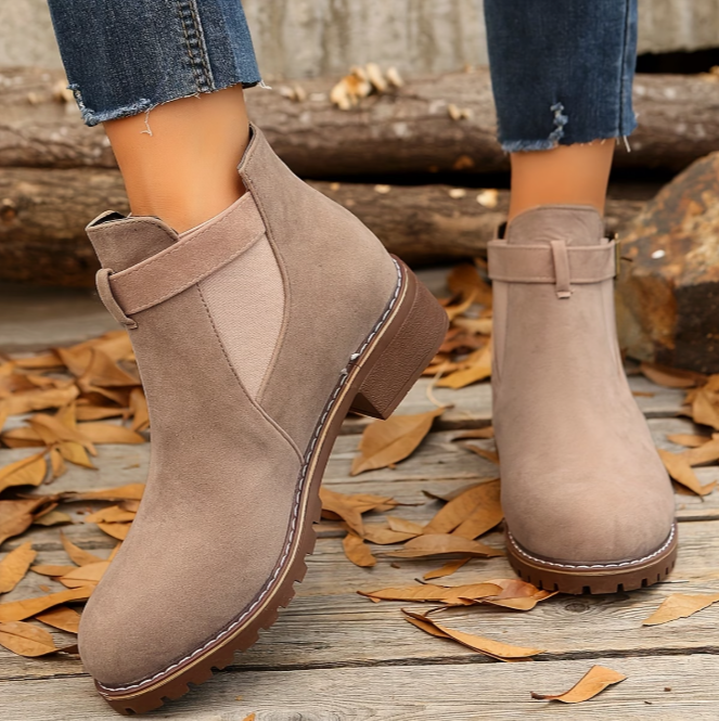 Rosaetta - Suede Ankle Boots with Buckle Strap