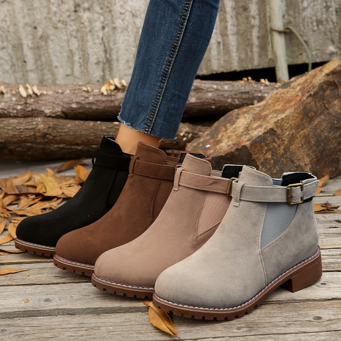 Rosaetta - Suede Ankle Boots with Buckle Strap