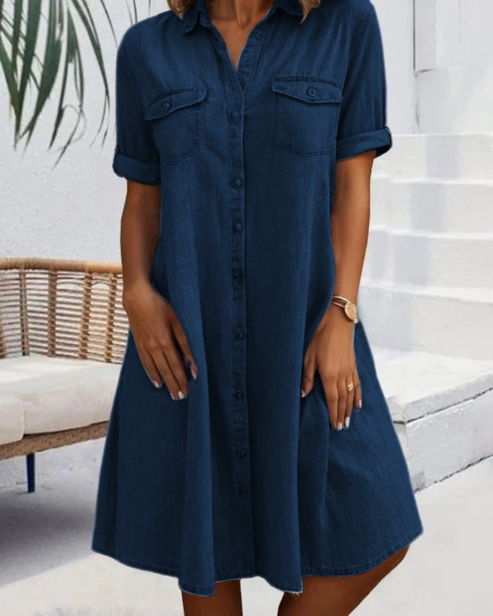 Sveta - Short Sleeve Button Denim Dress