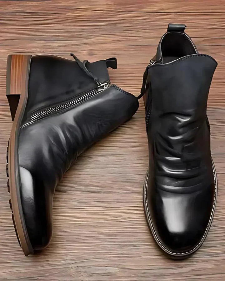 Benes - Leather Ankle Boots With Side Zipper