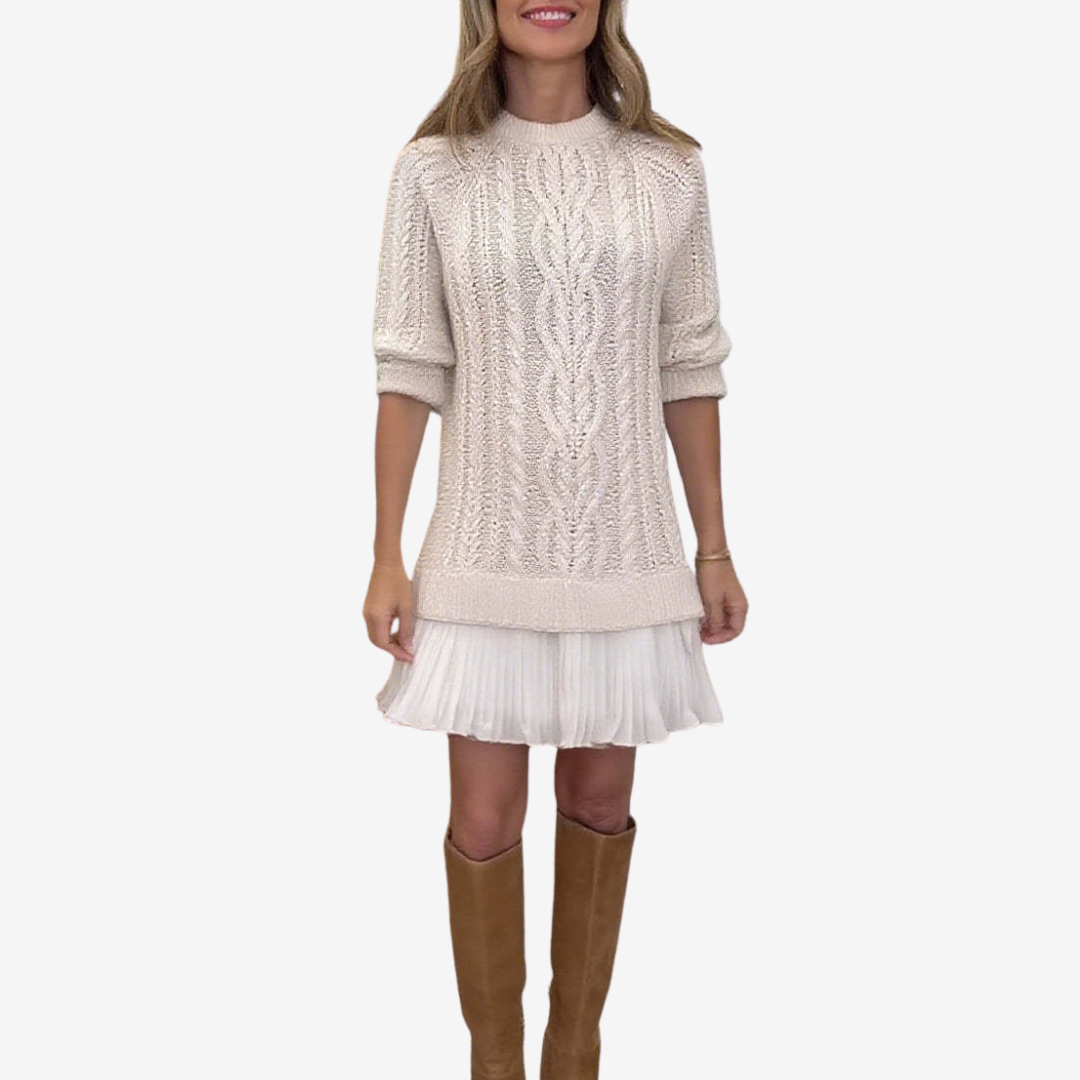Zorina - Knit Sweater Dress with Pleated Skirt