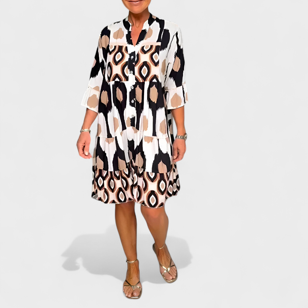 Suciana - Boho Print V-Neck Dress