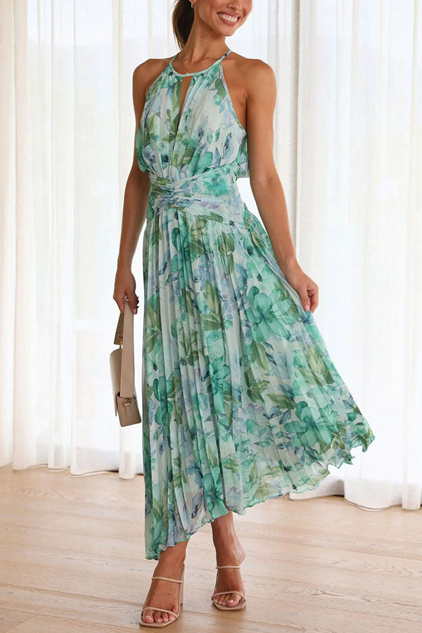 Monyca - Elegant Floral And Pleated Midi Dress