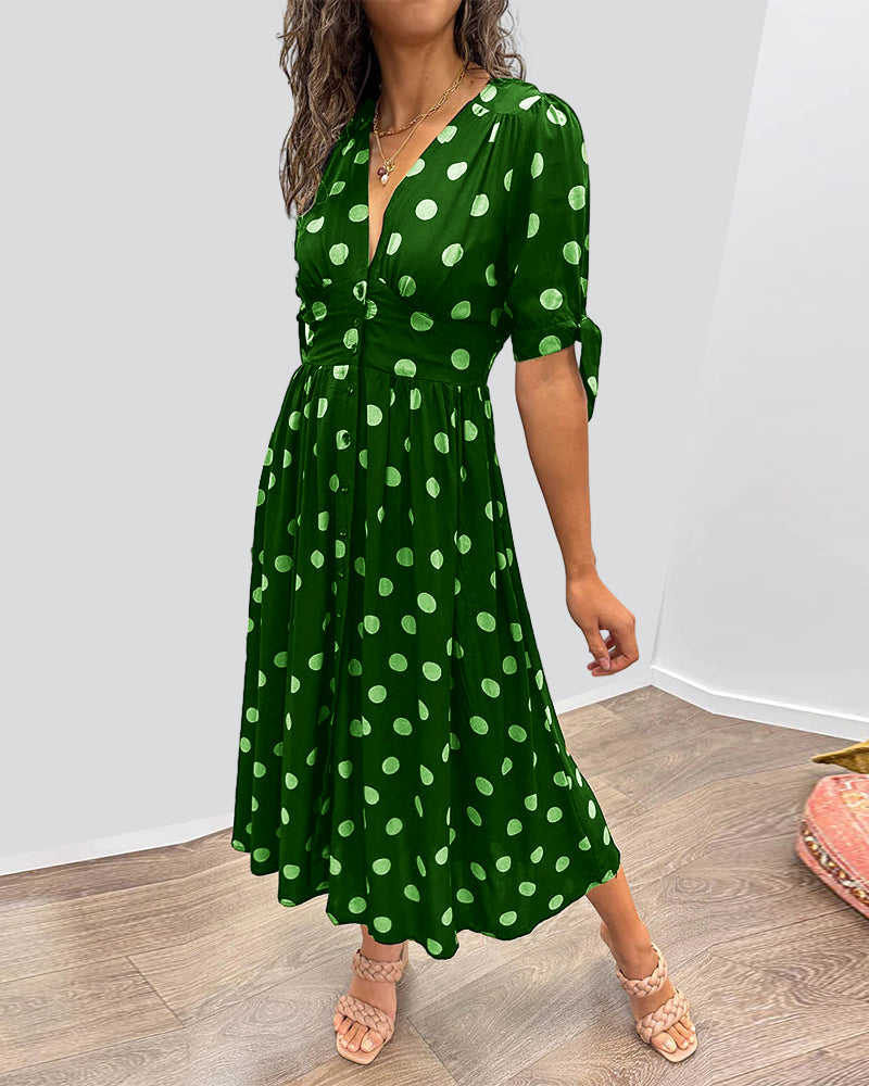 Janis - Stylish V Neck Doted Dress