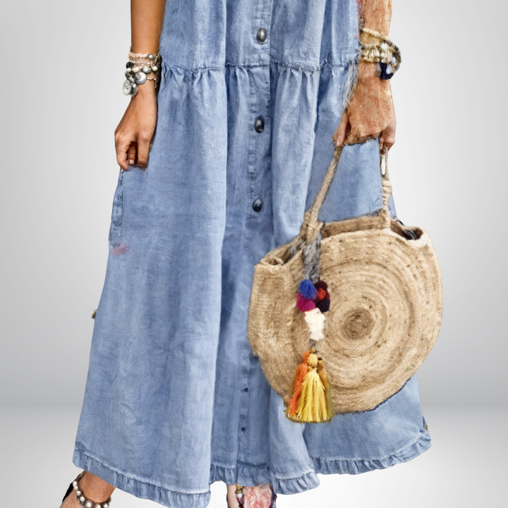 Leokadia - Soft Denim Dress With Buttons