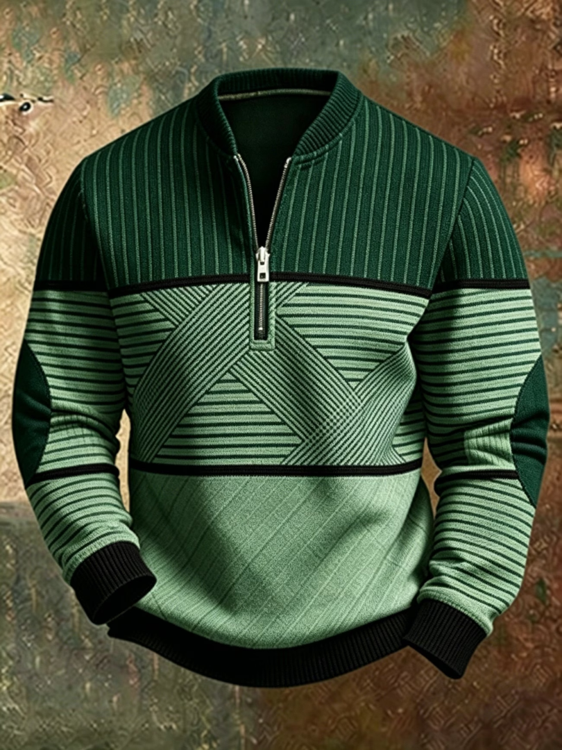 Theous - Long Sleeve Sweater With Half Zipper