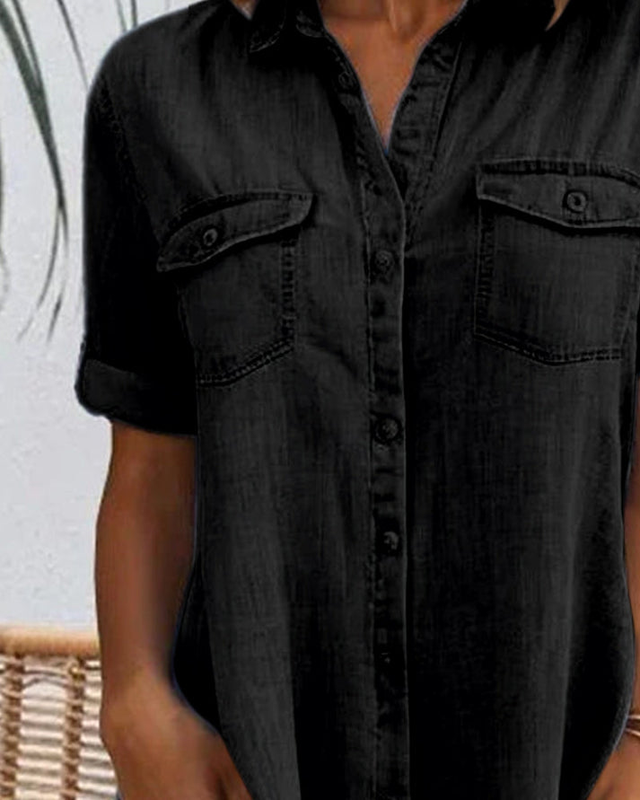 Sveta - Short Sleeve Button Denim Dress